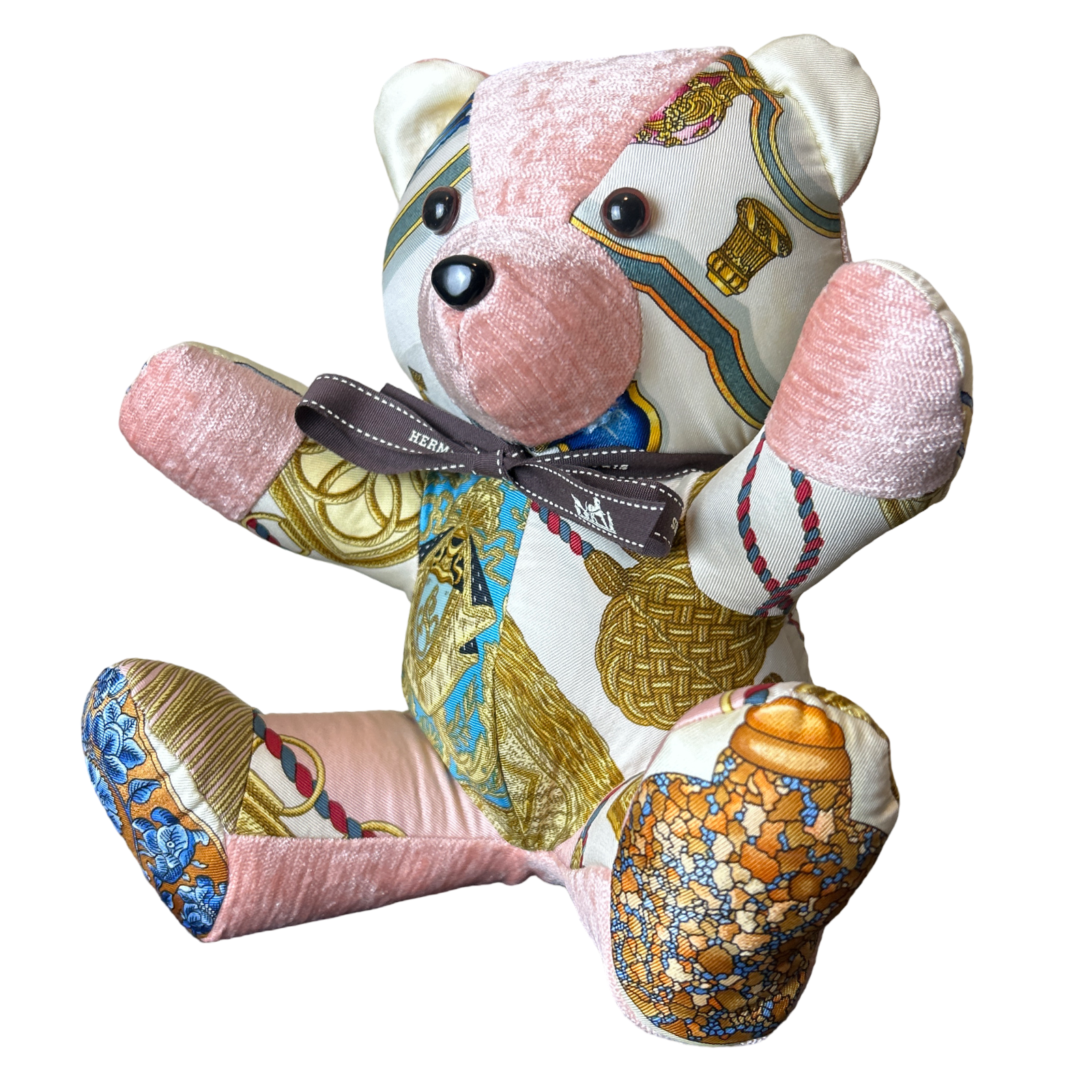 Poste et Cavalerie Vintage Silk Scarf Patchwork Teddy Bear