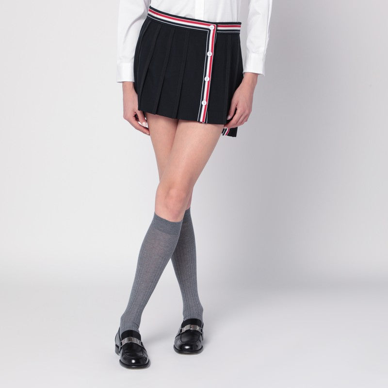 Thom Browne Black Ruffled Mini Skirt In Wool Blend Women