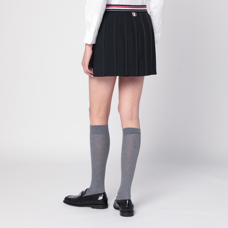 Thom Browne Black Ruffled Mini Skirt In Wool Blend Women
