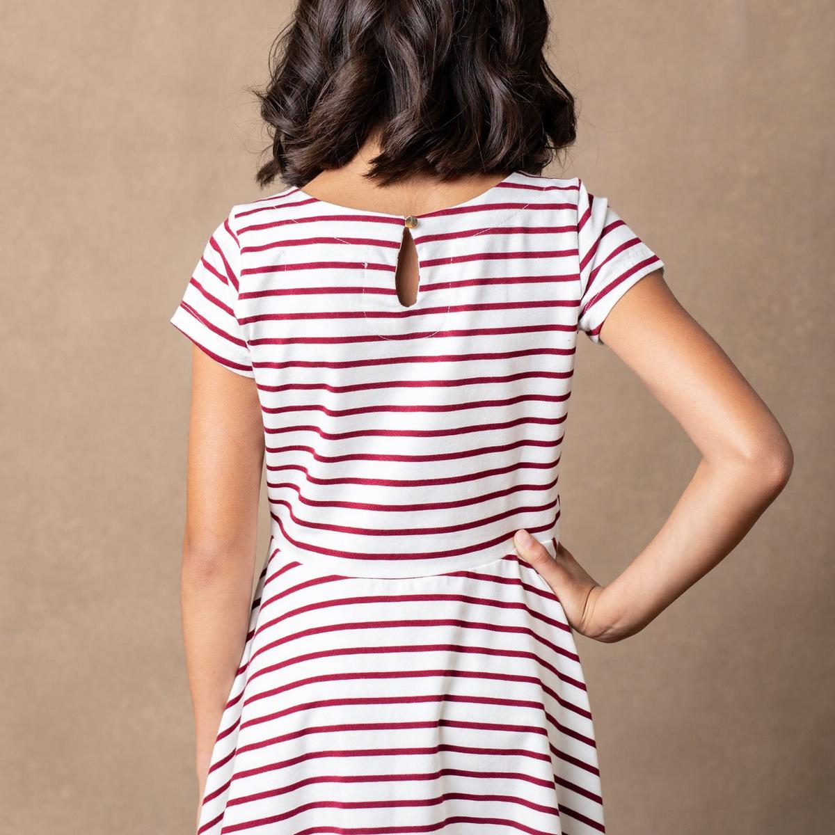 Organic Short Sleeve Skater Dress - White and Oxblood Stripe