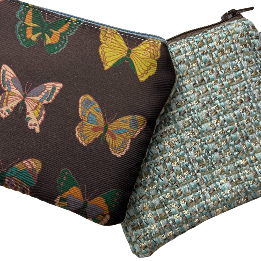 Farfalle Brown Vintage Silk Scarf Wristlet Bag