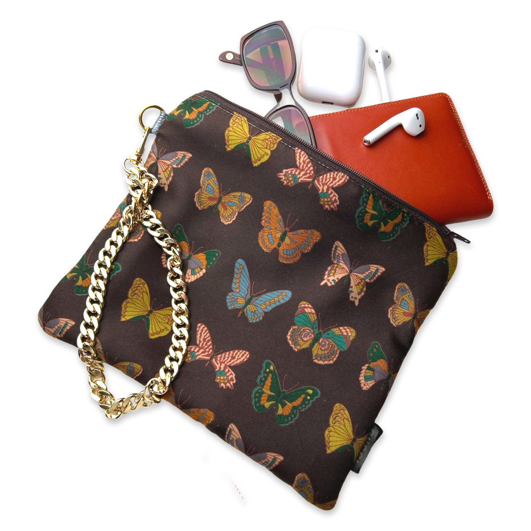 Farfalle Brown Vintage Silk Scarf Wristlet Bag