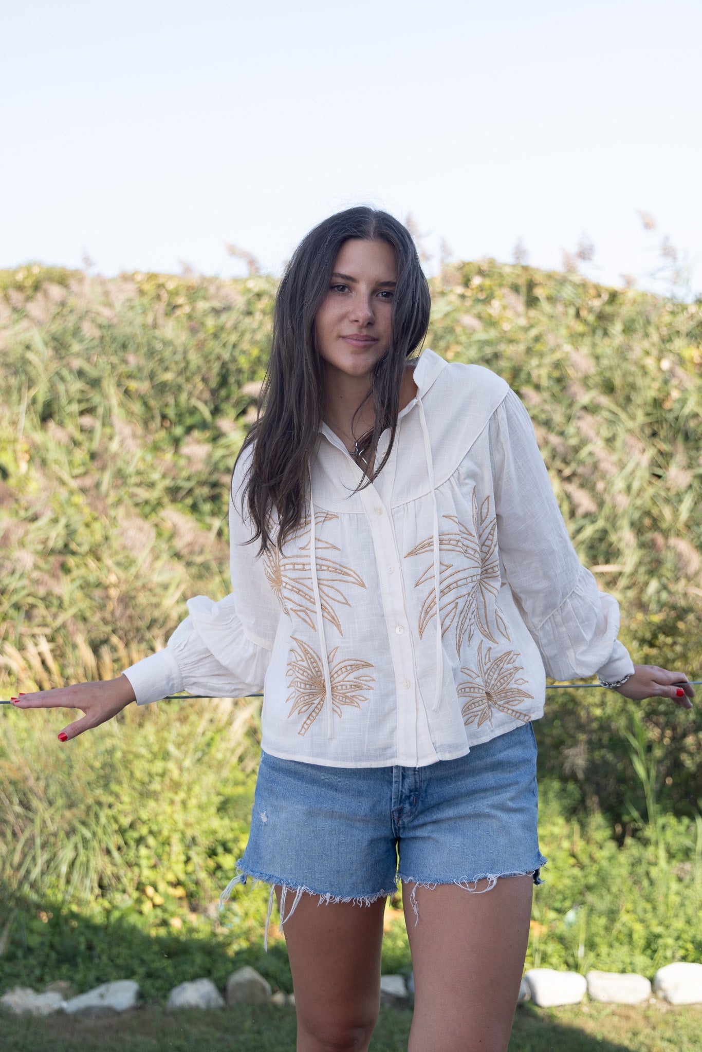 Flora Top in Cream Abs Palms
