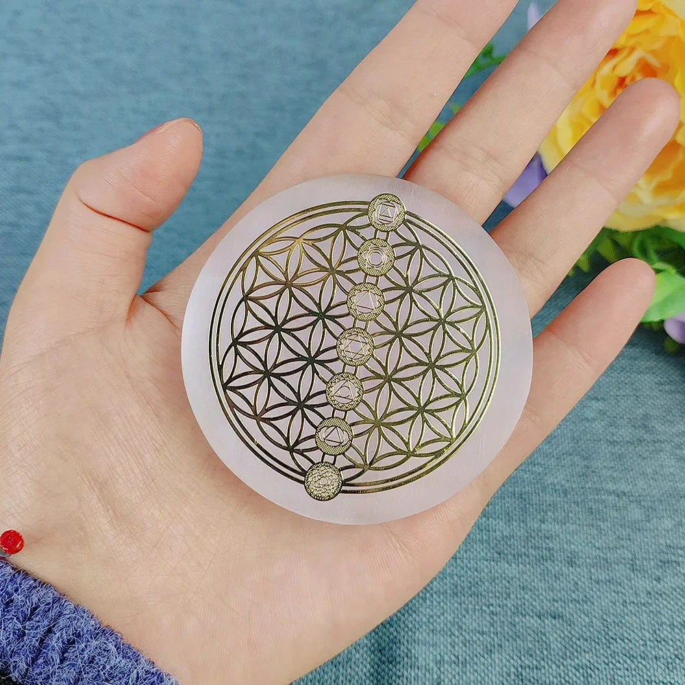 Selenite Spiritual Gold Symbol Plates