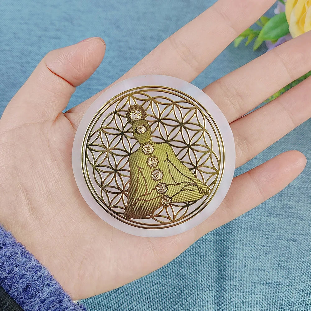 Selenite Spiritual Gold Symbol Plates