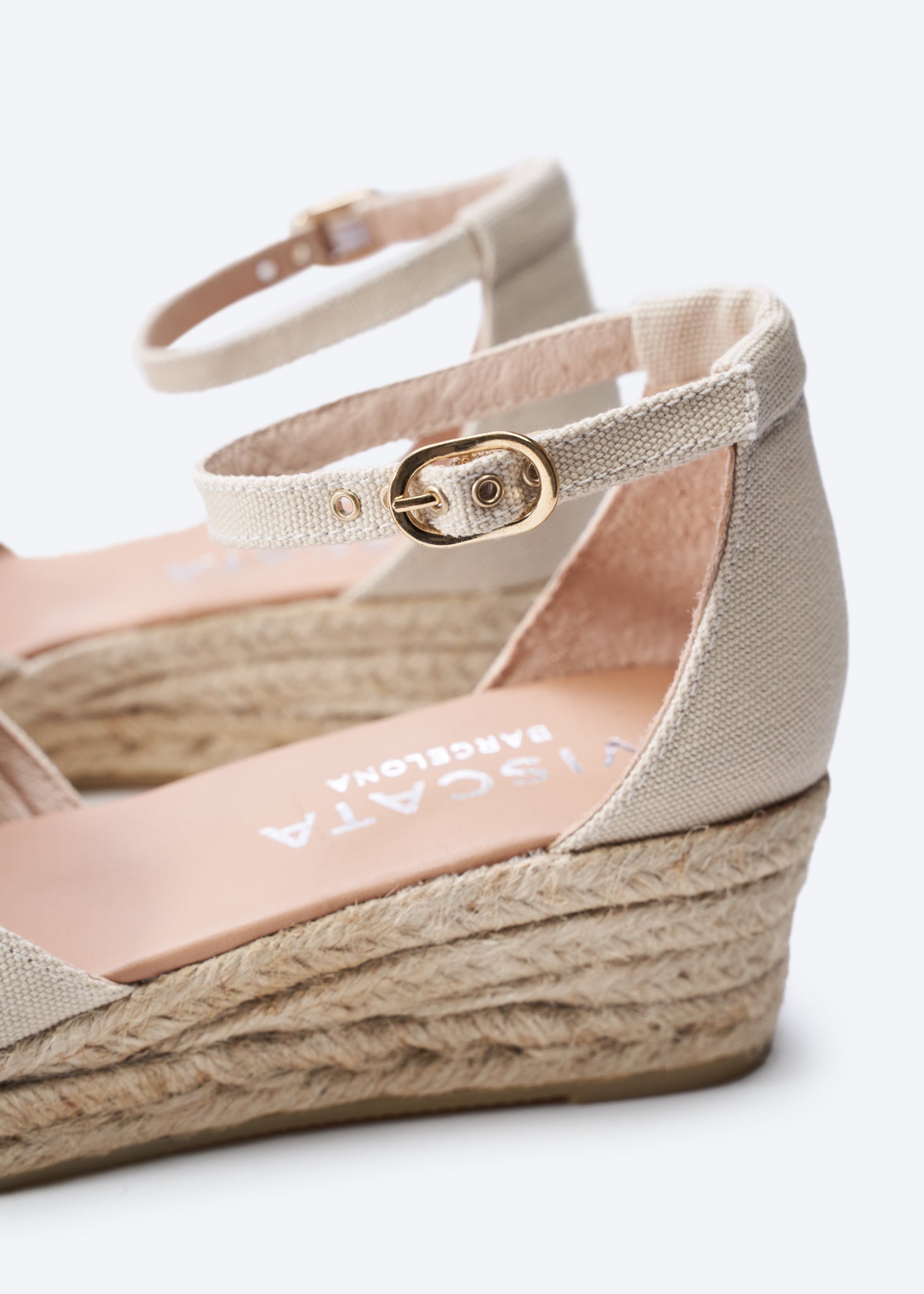 Formiga Beige Canvas Women Espadrille Wedges Ankle Strap Detail