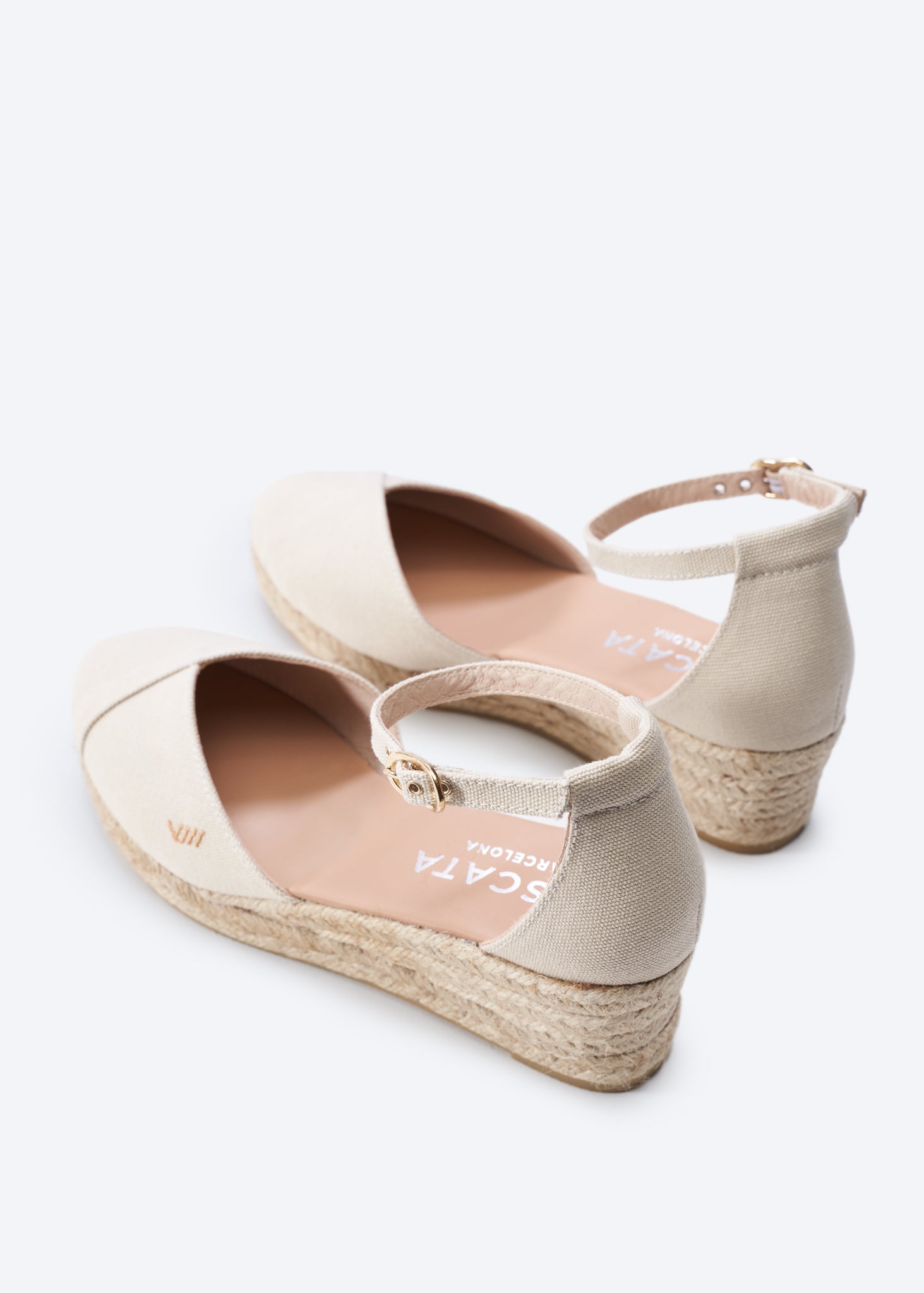 Formiga Beige Canvas Ankle Strap Women Espadrille Wedges Back Detail