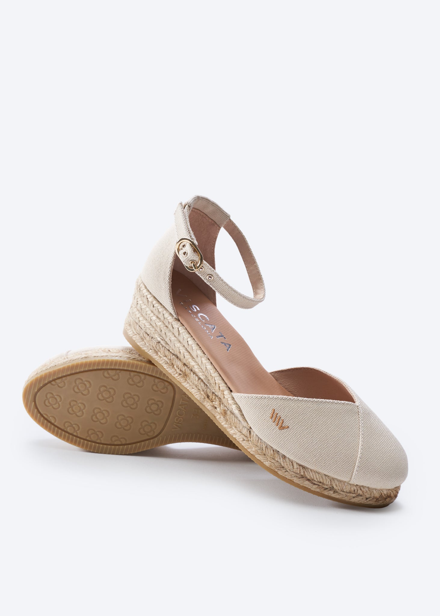 Formiga Beige Canvas Ankle Strap Women Espadrille Wedges