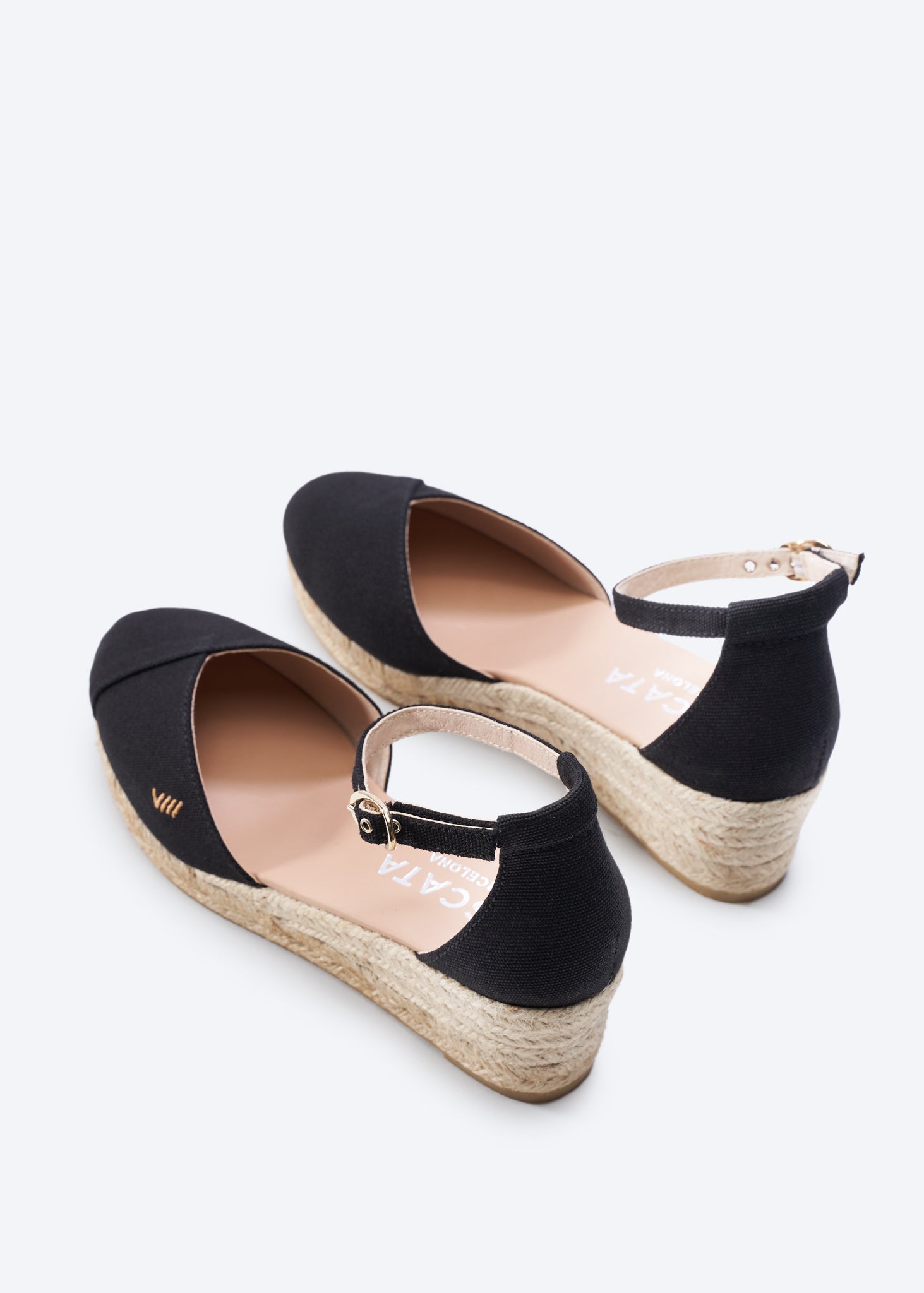 Formiga Black Canvas Ankle Strap Women Espadrille Wedges Back Detail