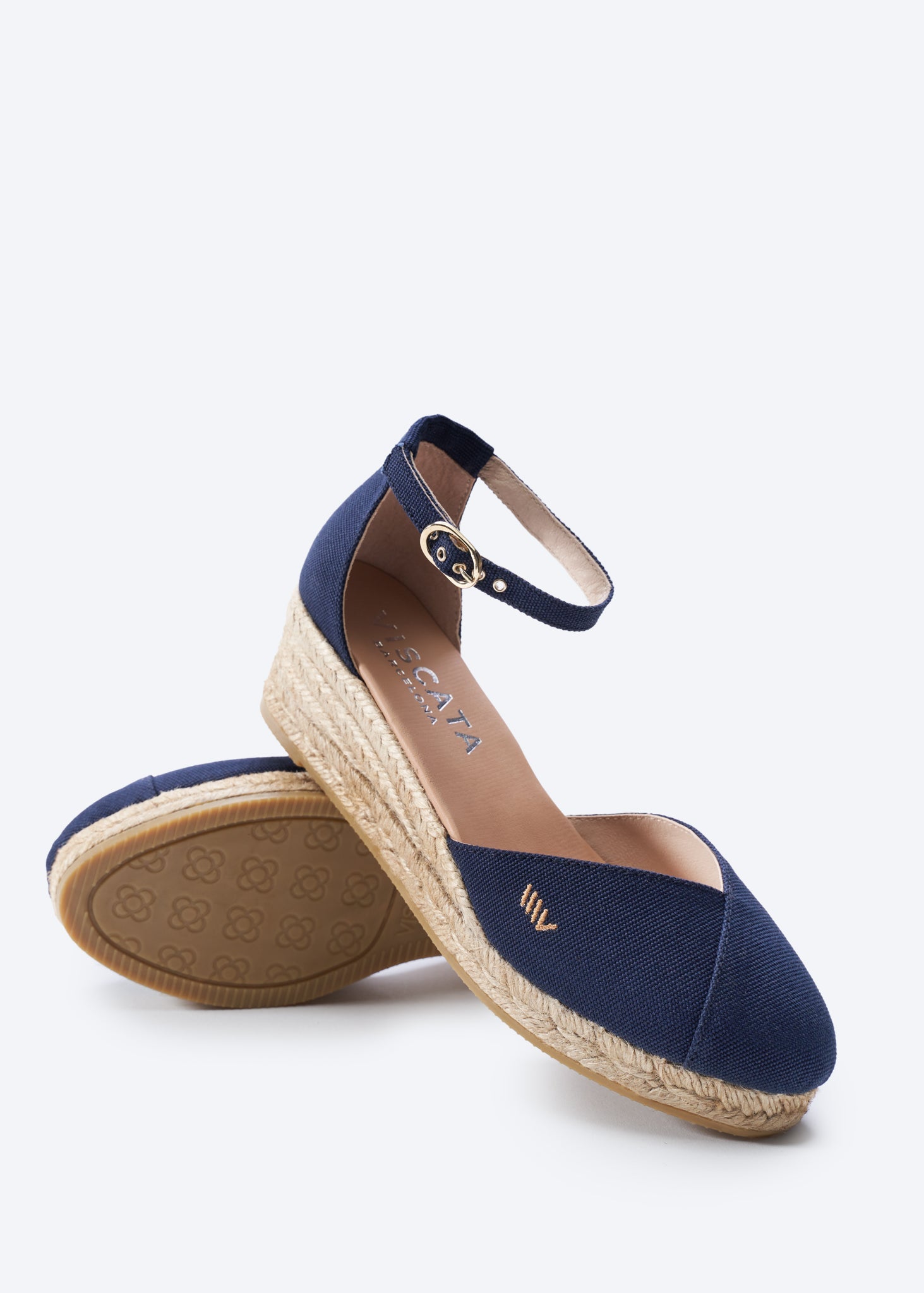 Formiga Ash Grey Canvas Ankle Strap Women Espadrille Low Heel Wedges