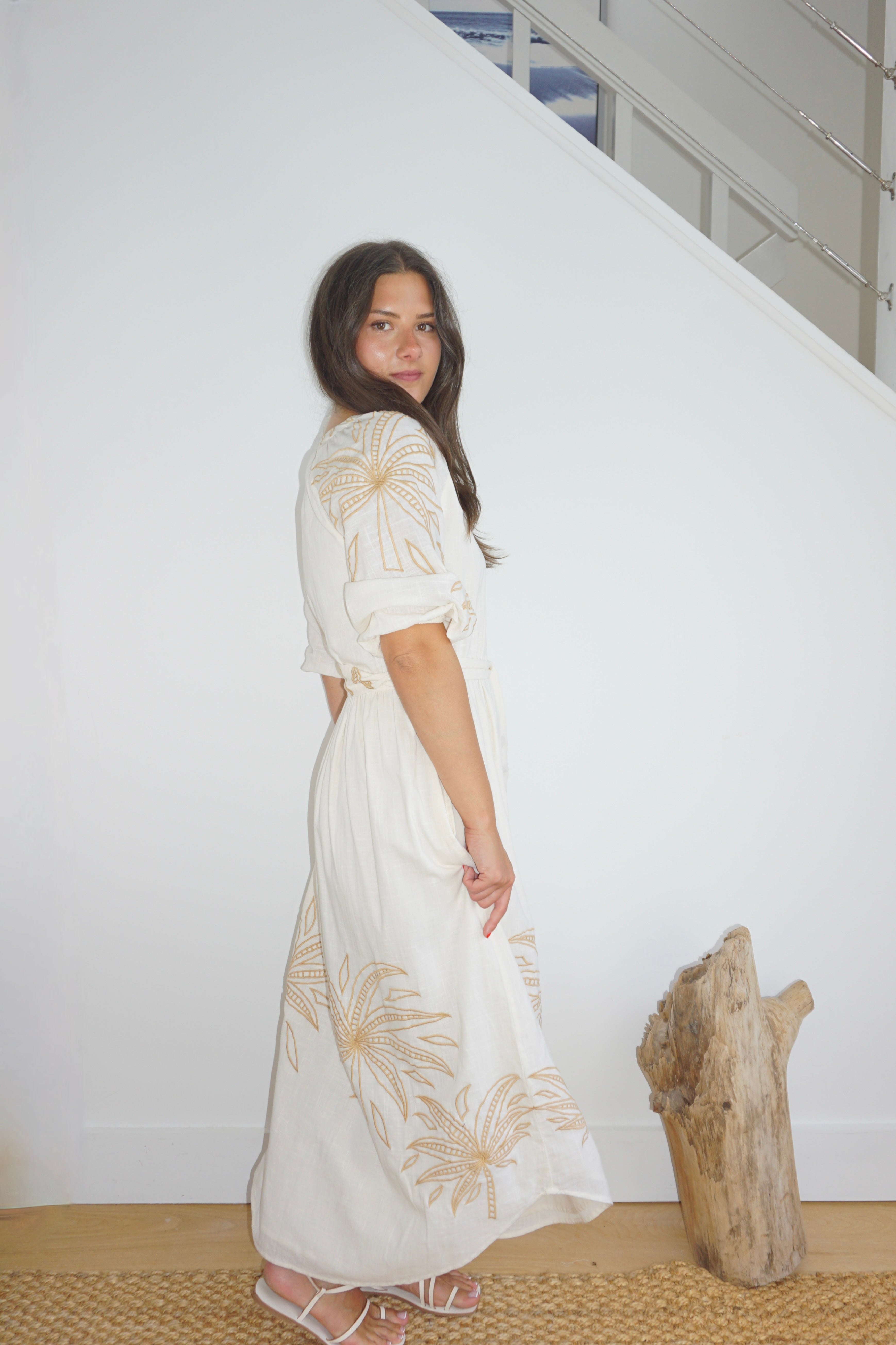 Frankie Dress in Cream Abs Palms