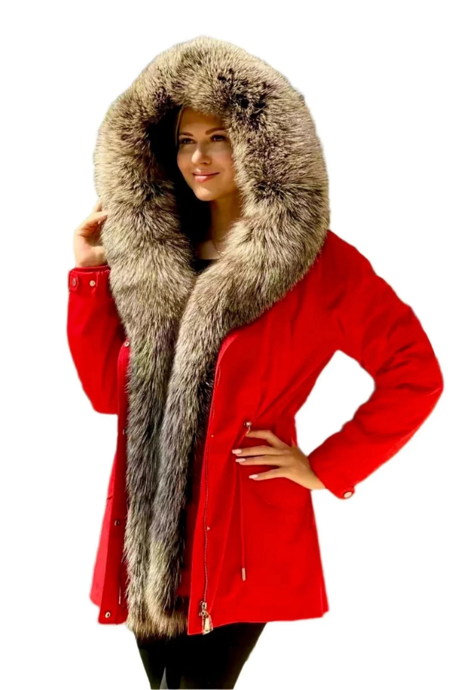 Genuine Silver Fox Fur Trim Rabbit Fur Insulated Parka