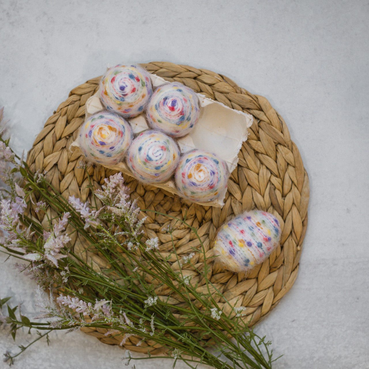 Speckled Cream Decorative Felt Yarn Eggs | Set of 6 in Carton