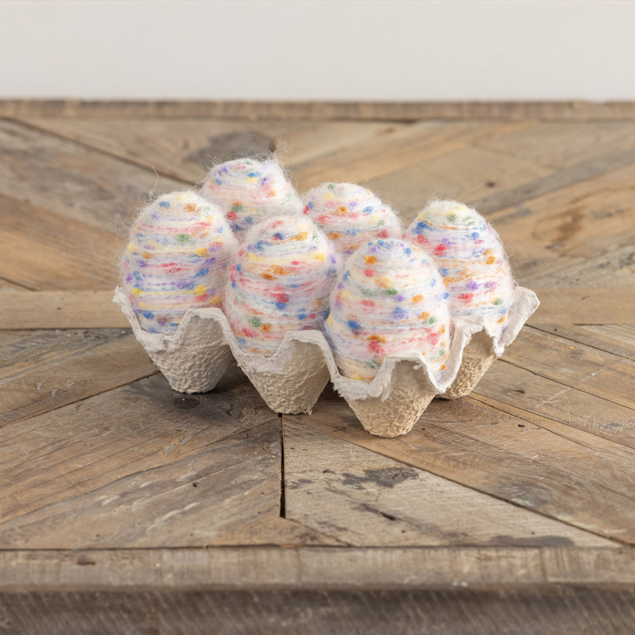 Speckled Cream Decorative Felt Yarn Eggs | Set of 6 in Carton