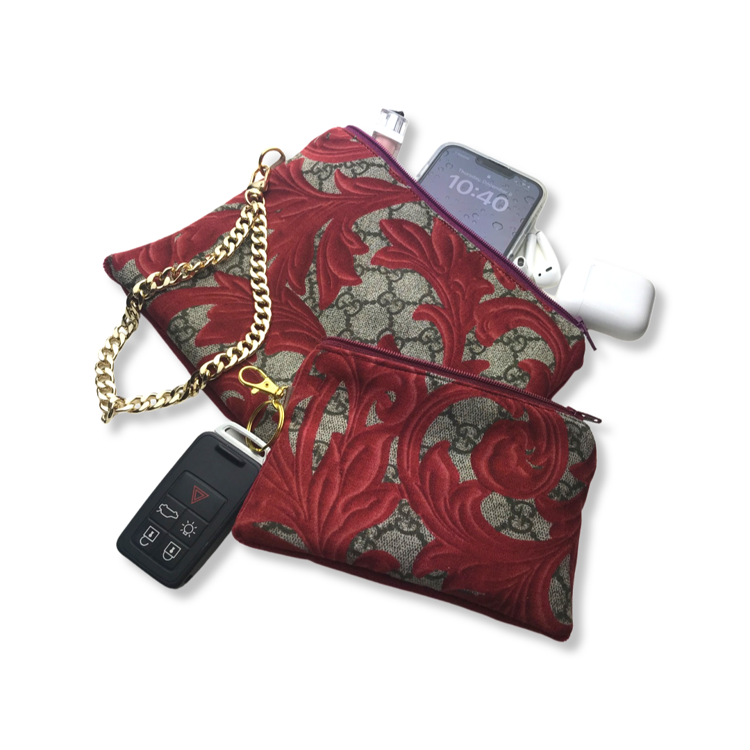 GG Logo Arabesque Red Vintage Silk Scarf Coffee Run Keychain Bag