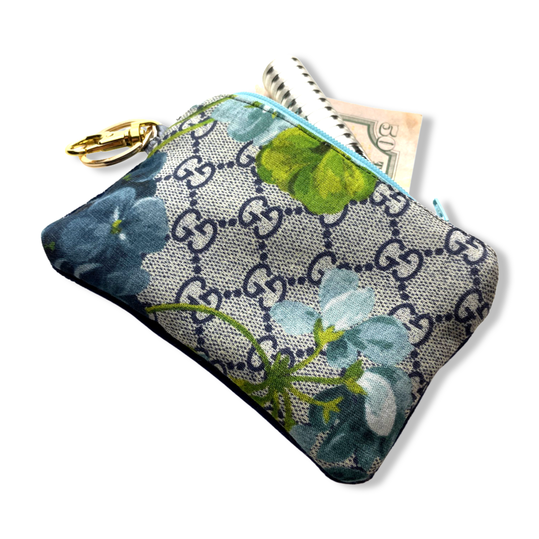 GG Logo Blooms Blue Vintage Silk Scarf Coffee Run Keychain Bag