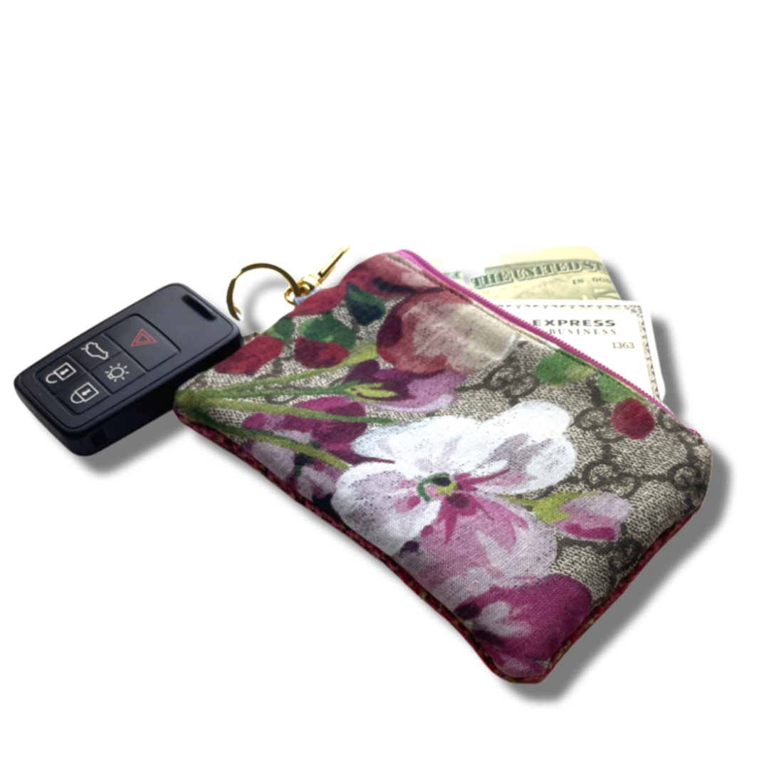 GG Logo Blooms Pink Vintage Silk Scarf Coffee Run Keychain Bag