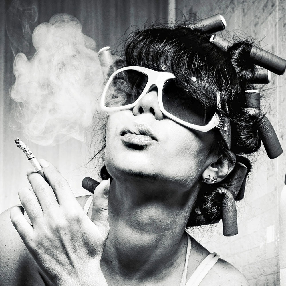 Girl Sitting On Toilet Smoking and Drinking Canvas Wall Art | 3CARATS