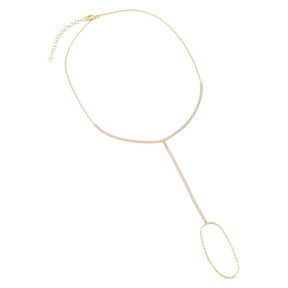 Gold Tennis Hand Chain Bracelet - Adina's Jewels