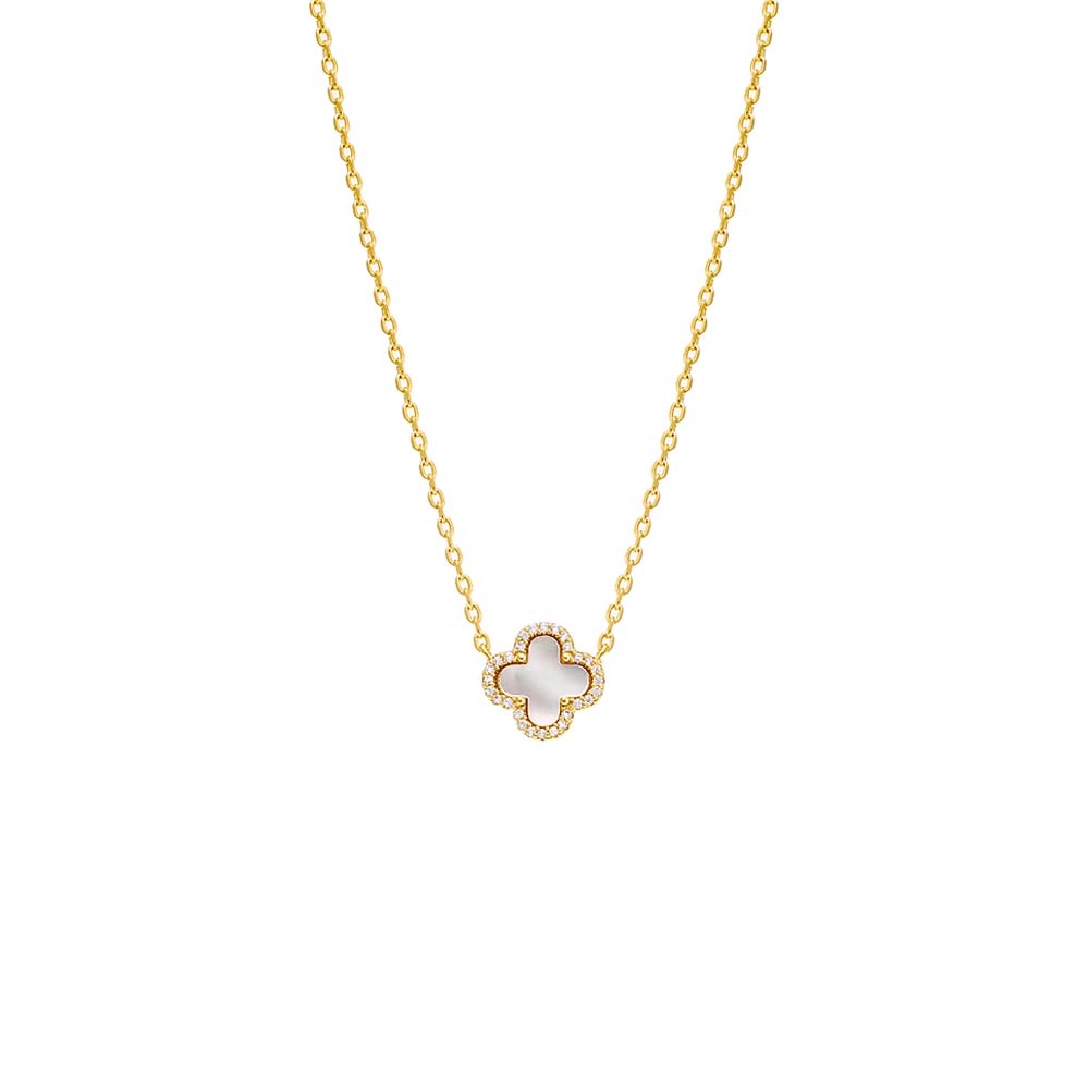 Mother of Pearl TEST_Product_Pave Outlined Four Leaf Clover Necklace - Adina's Jewels