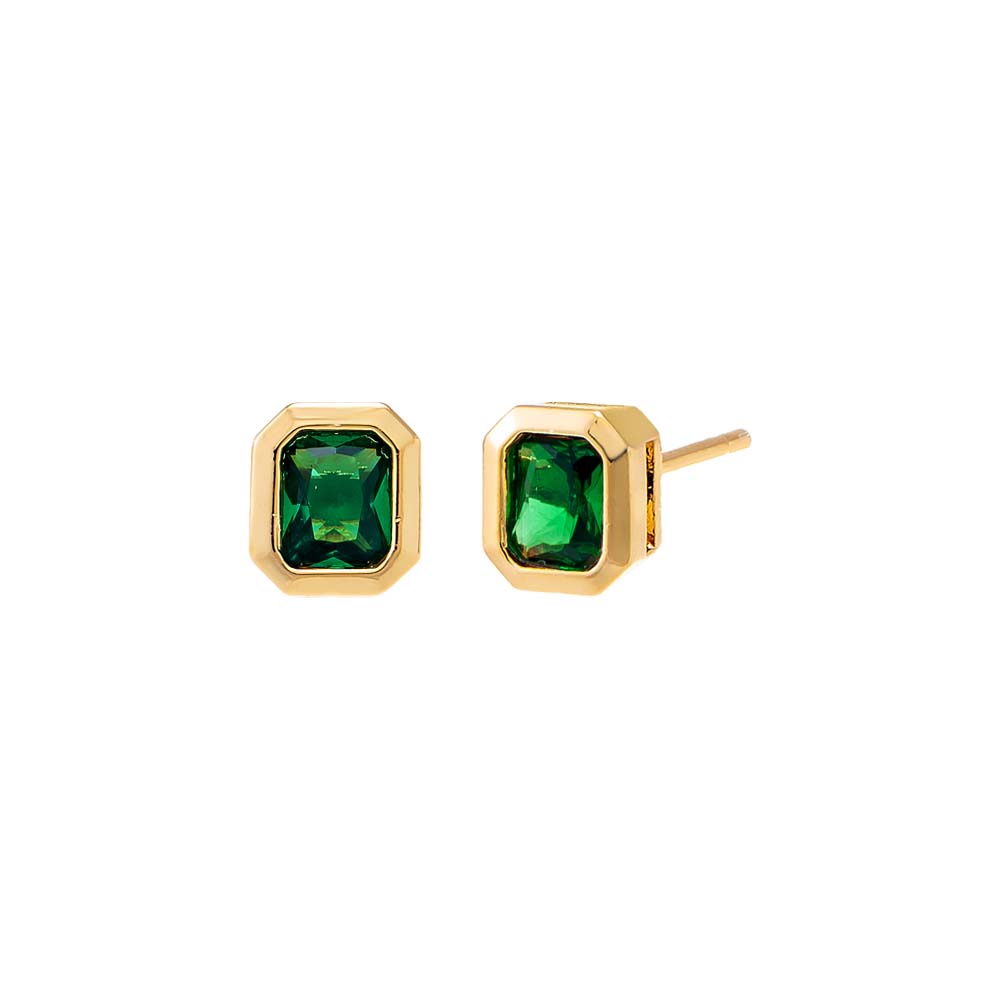 Colored Bezel Baguette Stud Earring