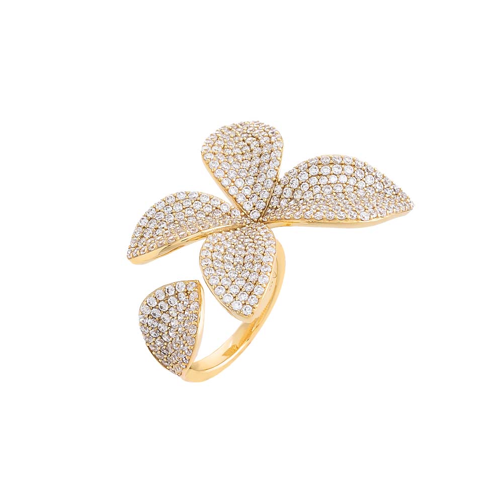Gold Pavé Fancy Flower Petal Ring - Adina's Jewels