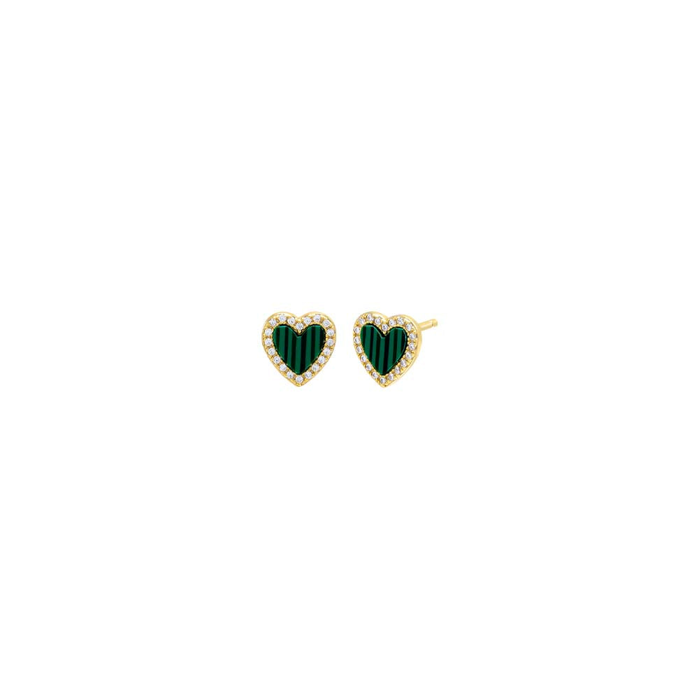 Malachite Colored Stone Pavé Heart Stud Earring - Adina's Jewels