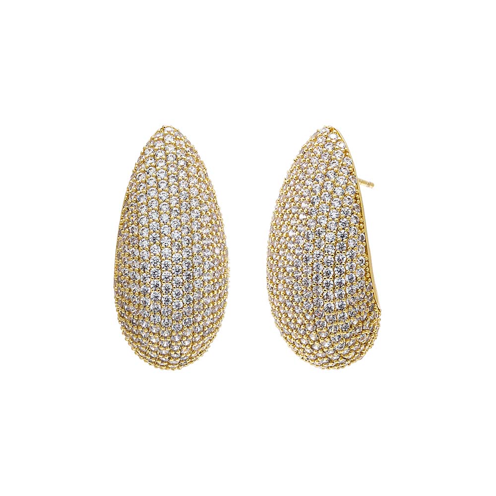 Gold Pave Puffy Oval On The Ear Stud Earirng - Adina's Jewels