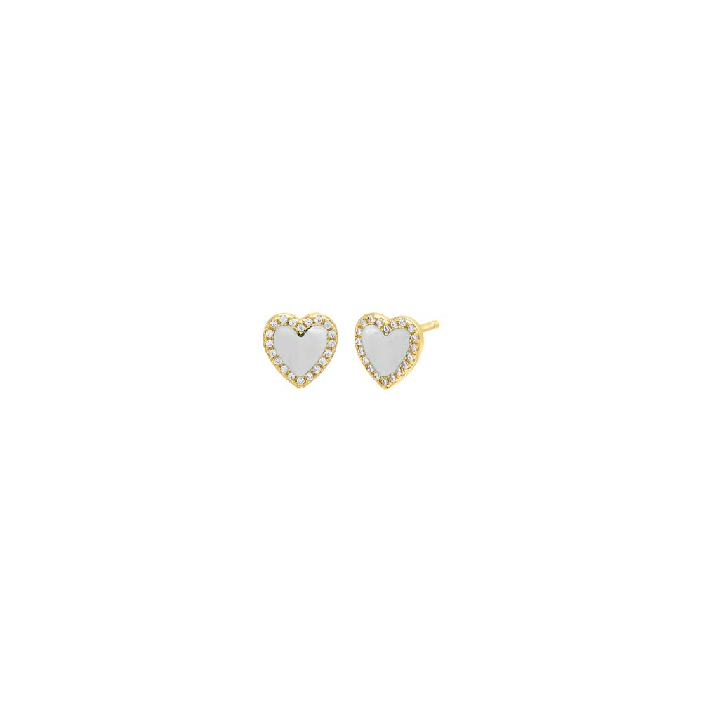 Mother of Pearl Colored Stone Pavé Heart Stud Earring - Adina's Jewels