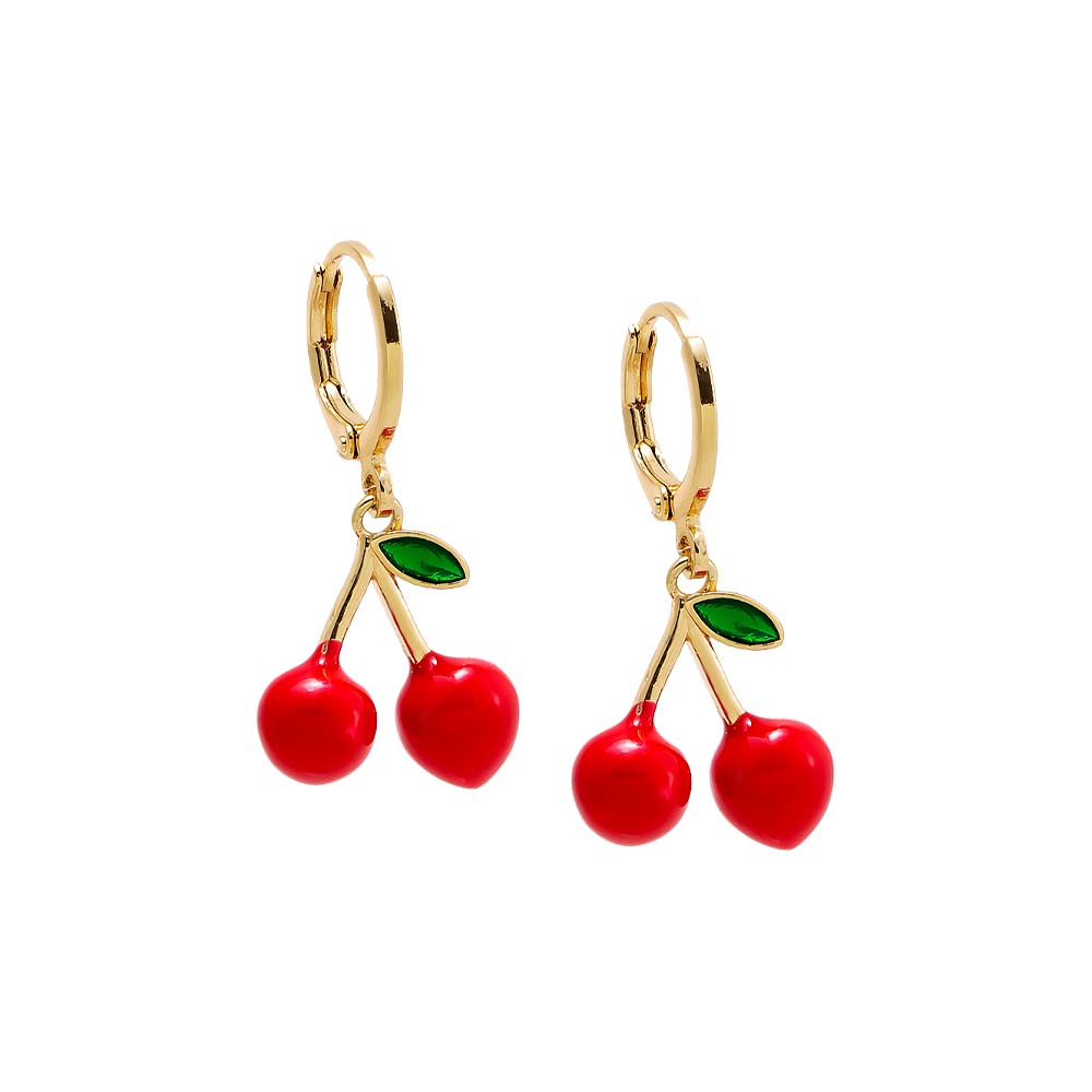 Red Red Enamel Dangling Cherry Huggie Earring - Adina's Jewels