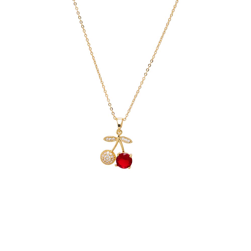 Red Pave/ Red Cherry Pendant Necklace - Adina's Jewels