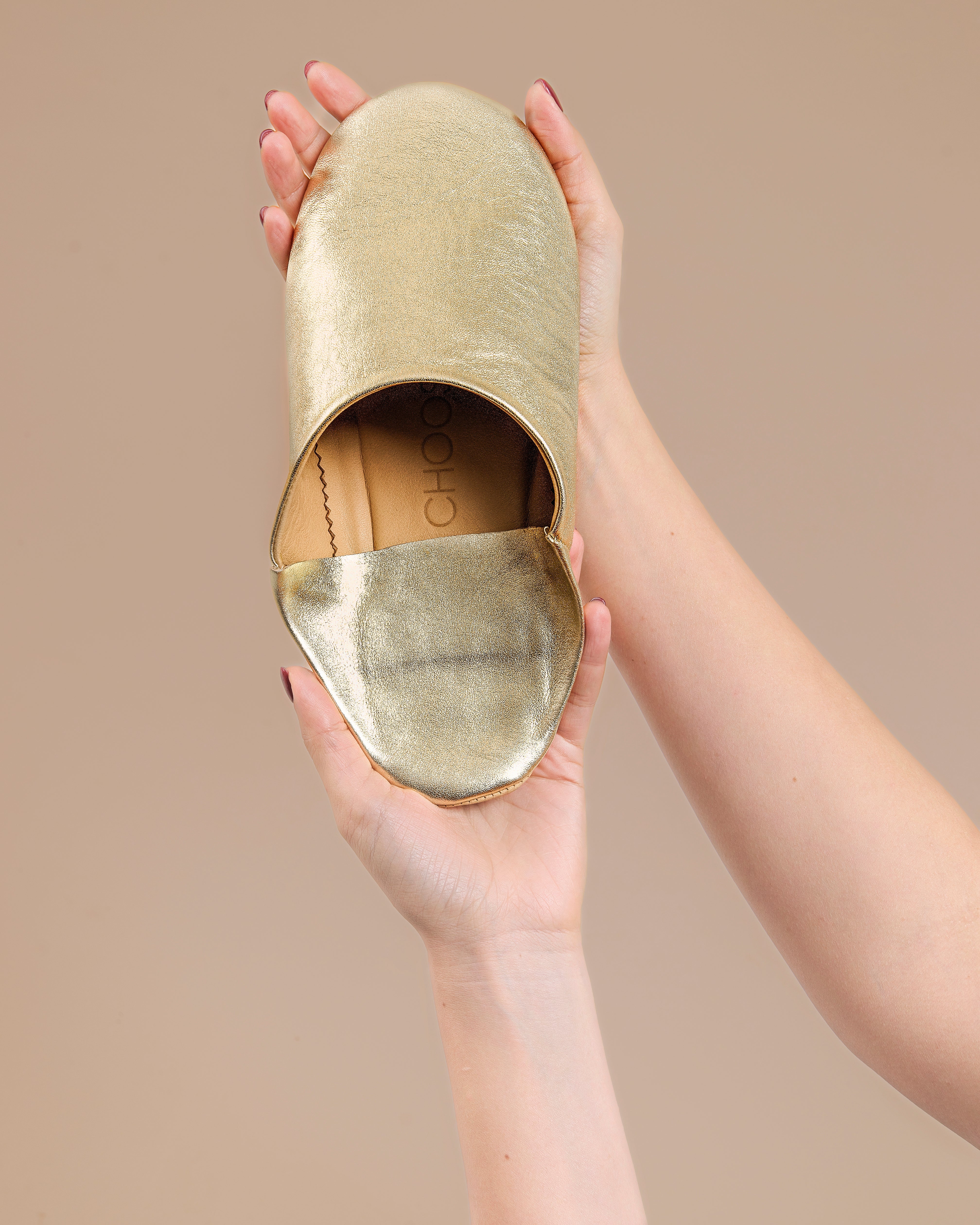 Buy Gold Elegance - Leather Slippers by Choost