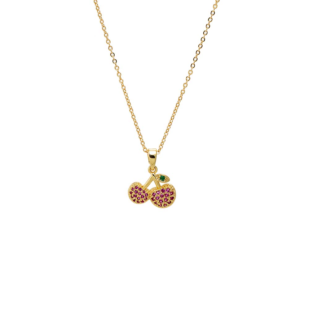 Red Colored Pave Cherry Pendant Necklace - Adina's Jewels