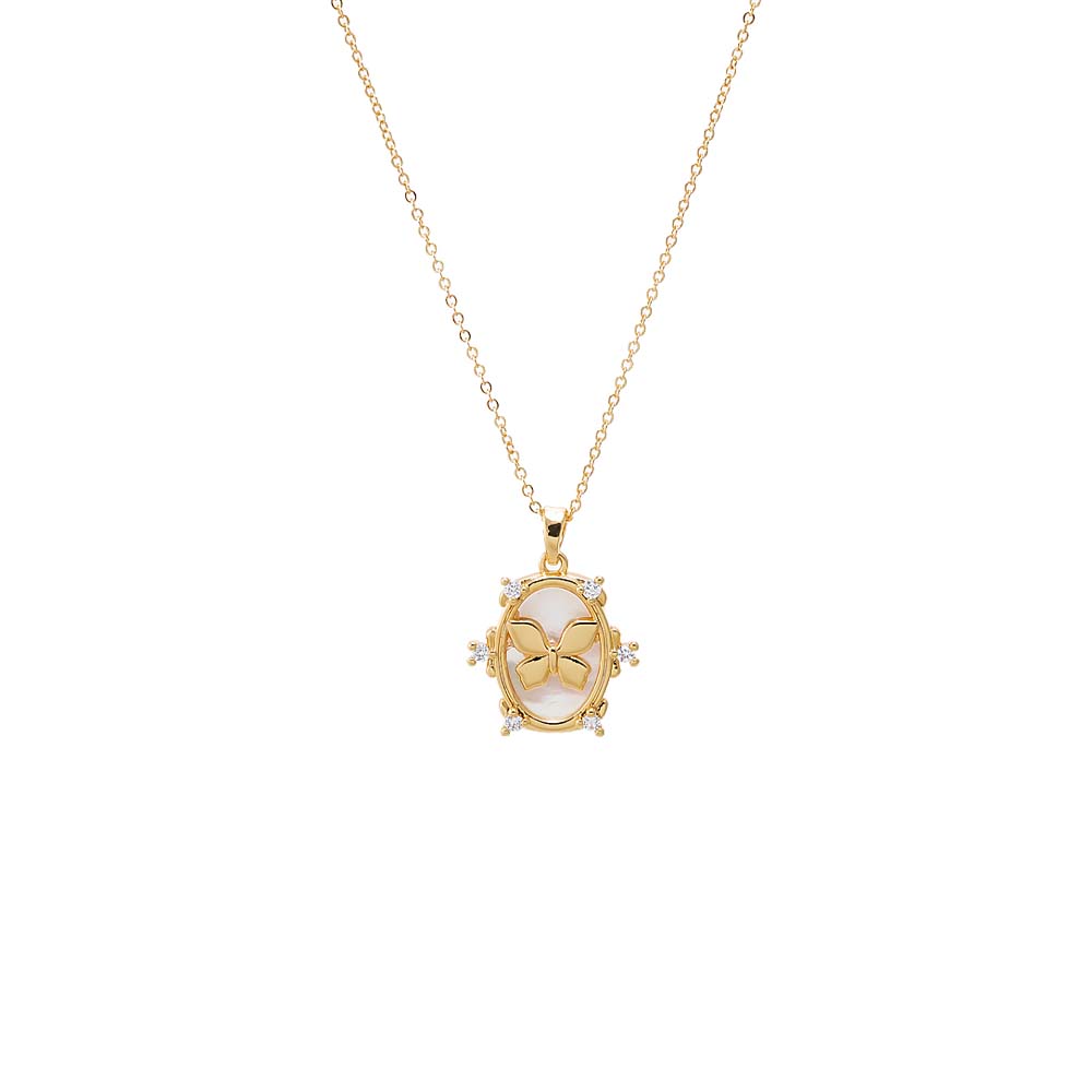 CZ Rimmed Butterfly Oval Charm Necklace