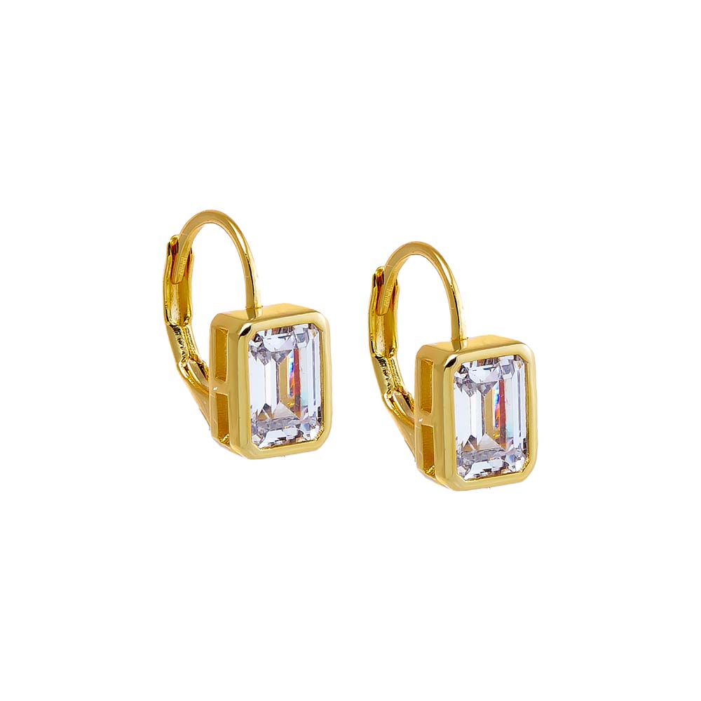 CZ Bezel Emerald Baguette Huggie Earring