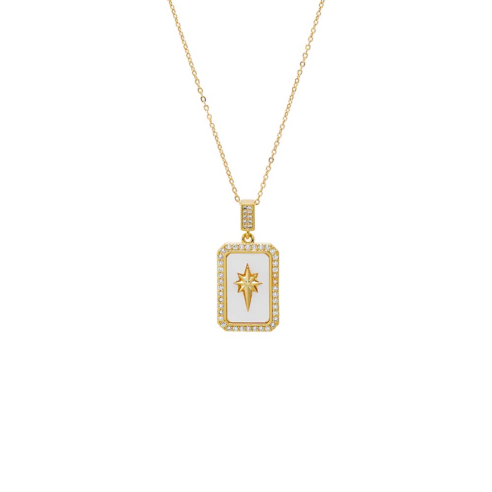 Pave Elongated Starburst Dog Tag Necklace