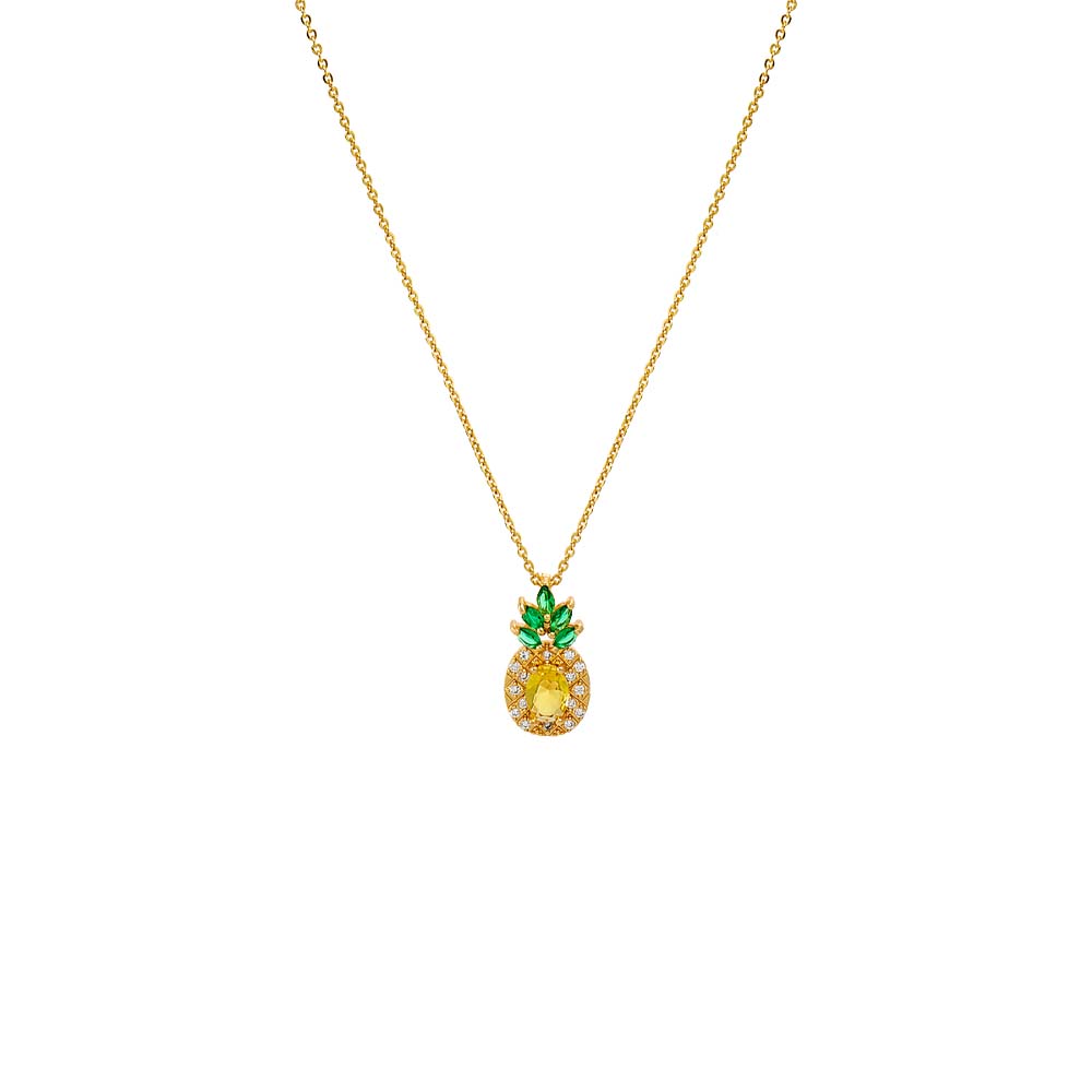 Yellow / Small CZ Yellow & Green Pineapple Pendant Necklace - Adina's Jewels