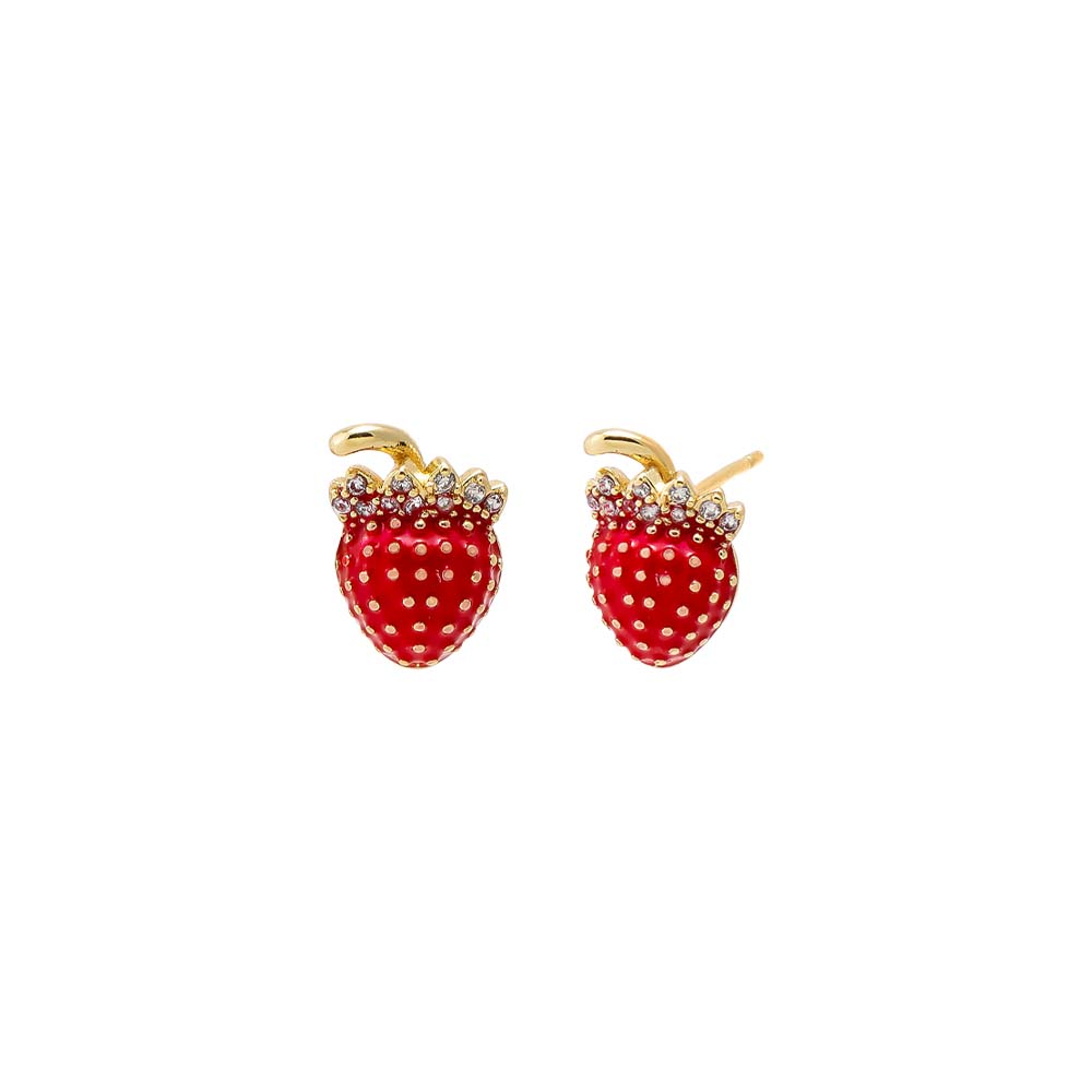 Gold CZ & Pearl Strawberry Stud Earring - Adina's Jewels