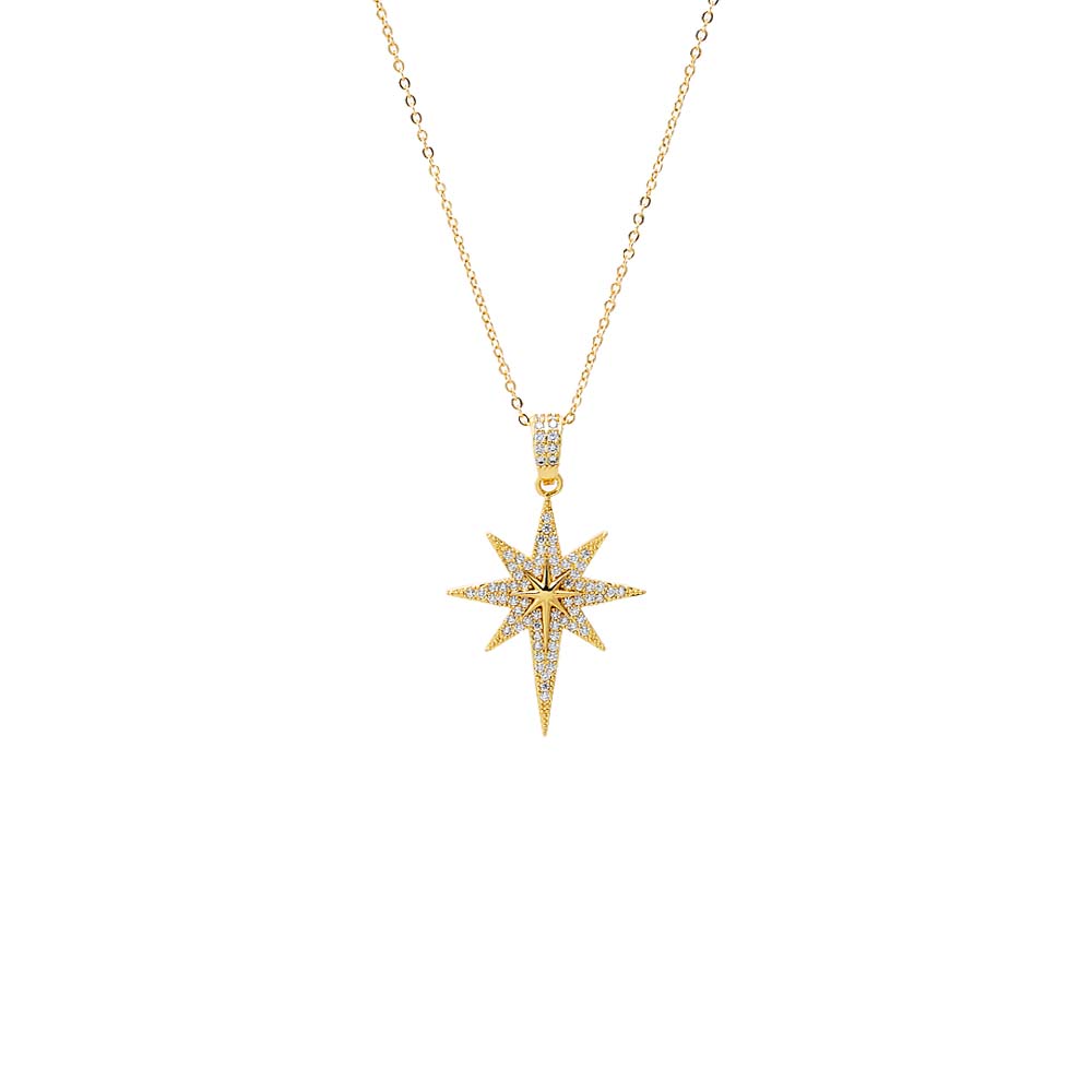 Gold Pave Elongated Starburst Pendant Necklace - Adina's Jewels