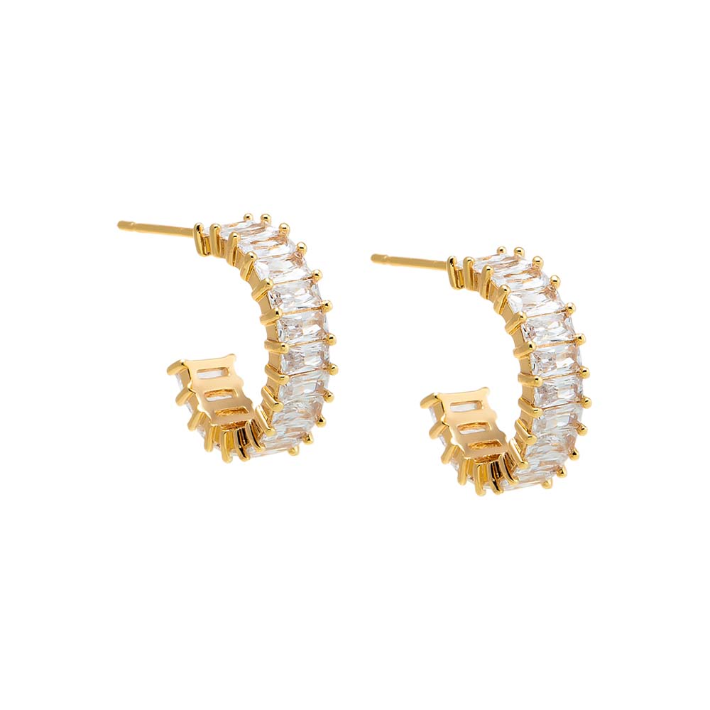 Gold CZ Baguette Hoop Earring - Adina's Jewels