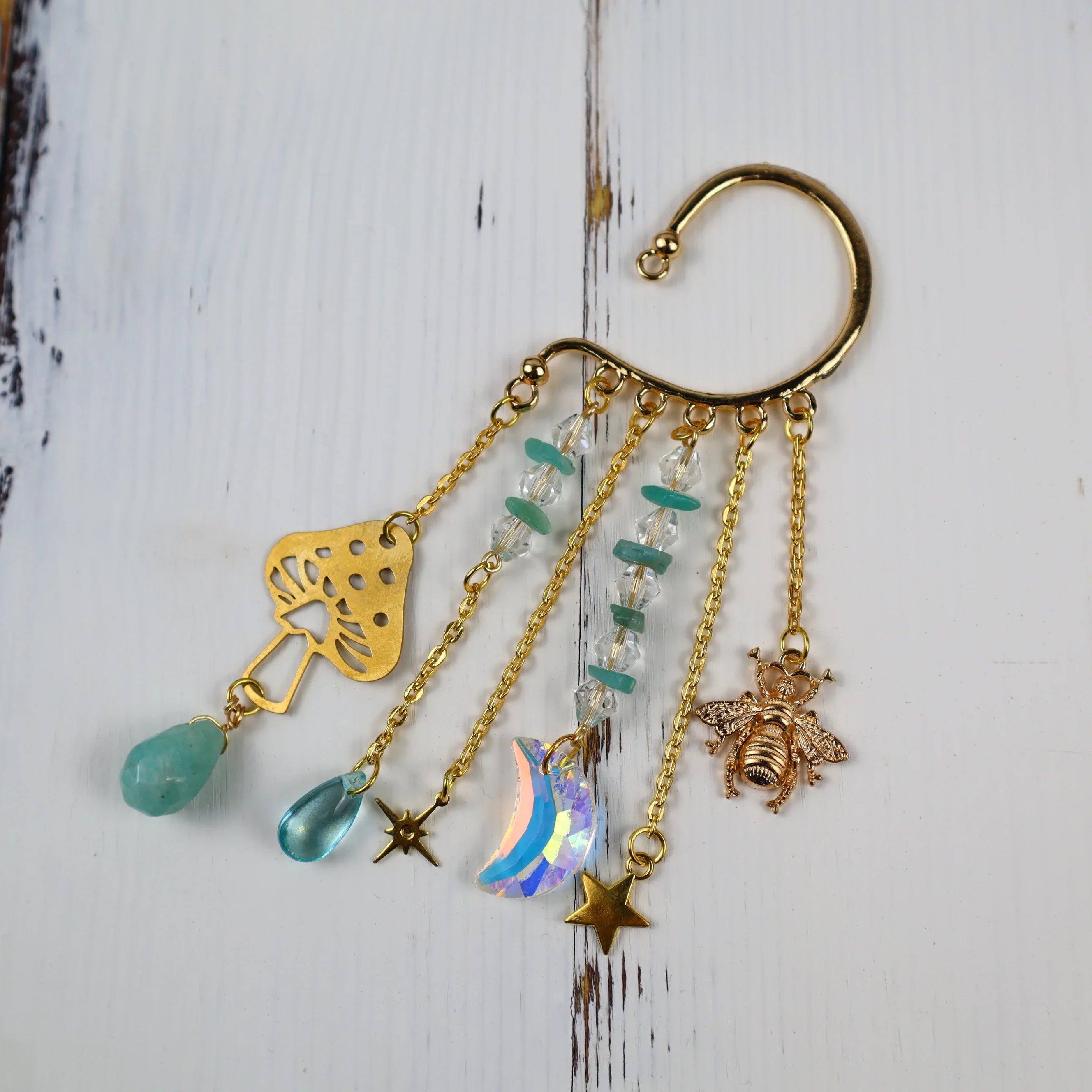 Gold Ear Cuff Charm Crystal Earrings
