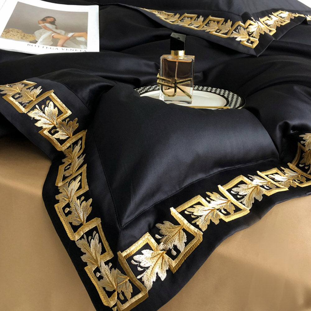 Gold Embroidery Egyptian Cotton Duvet Cover | 3CARATS