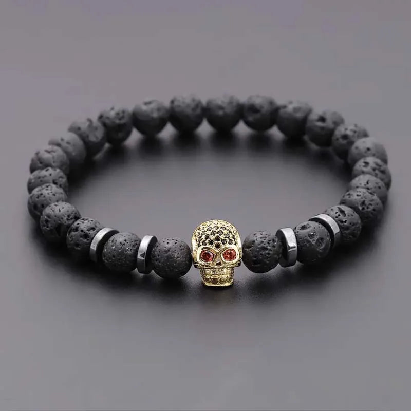 Lava Rock Skull Bracelet