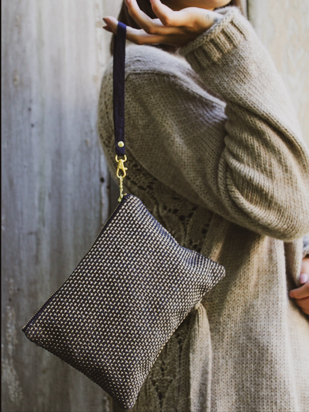 Golden Navy Tweed Purse