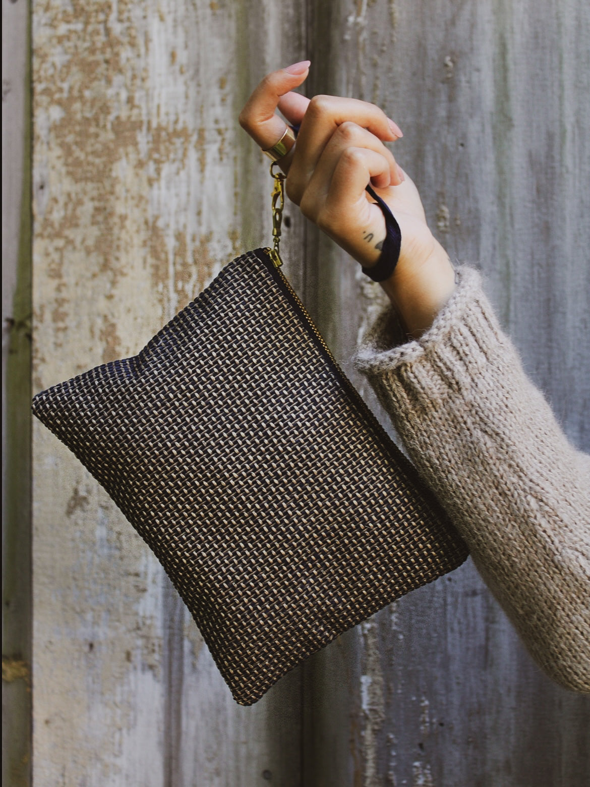 Golden Navy Tweed Purse
