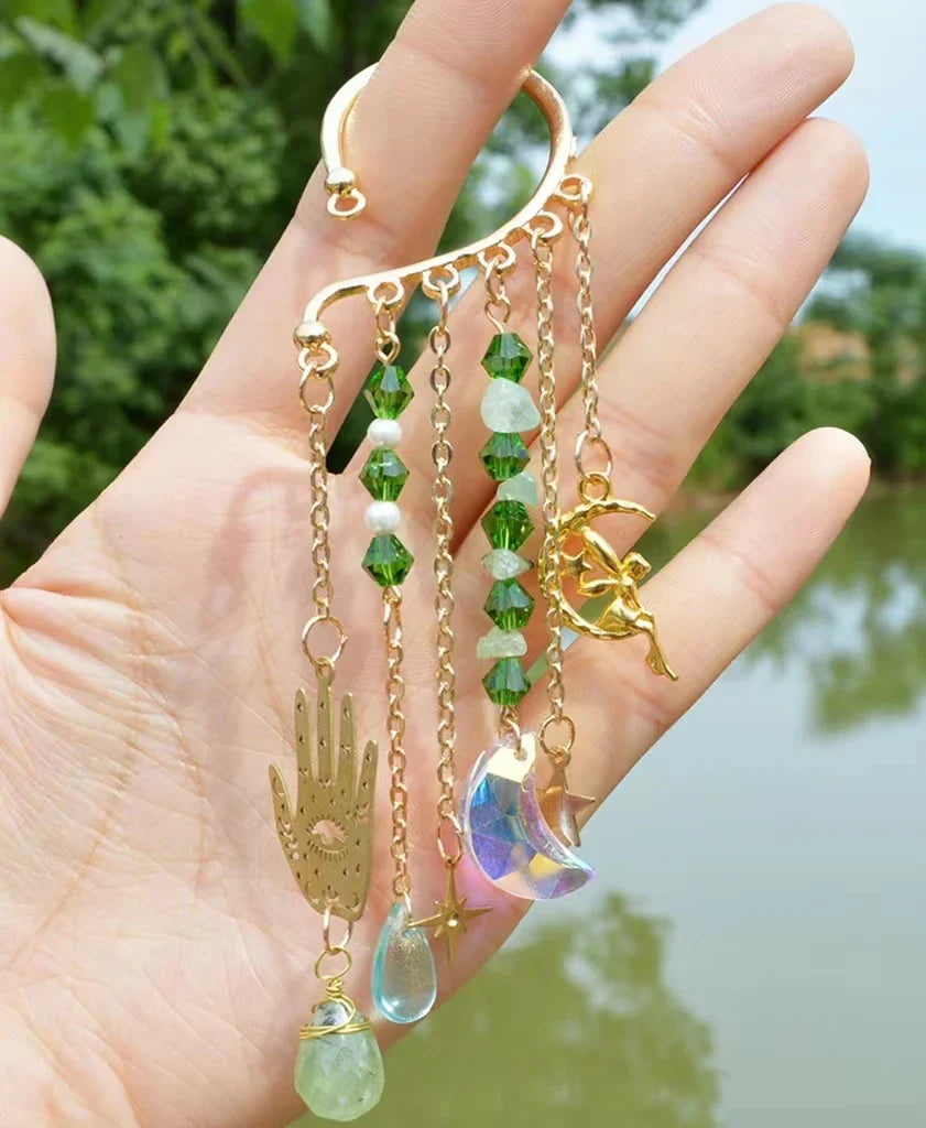 Gold Ear Cuff Charm Crystal Earrings