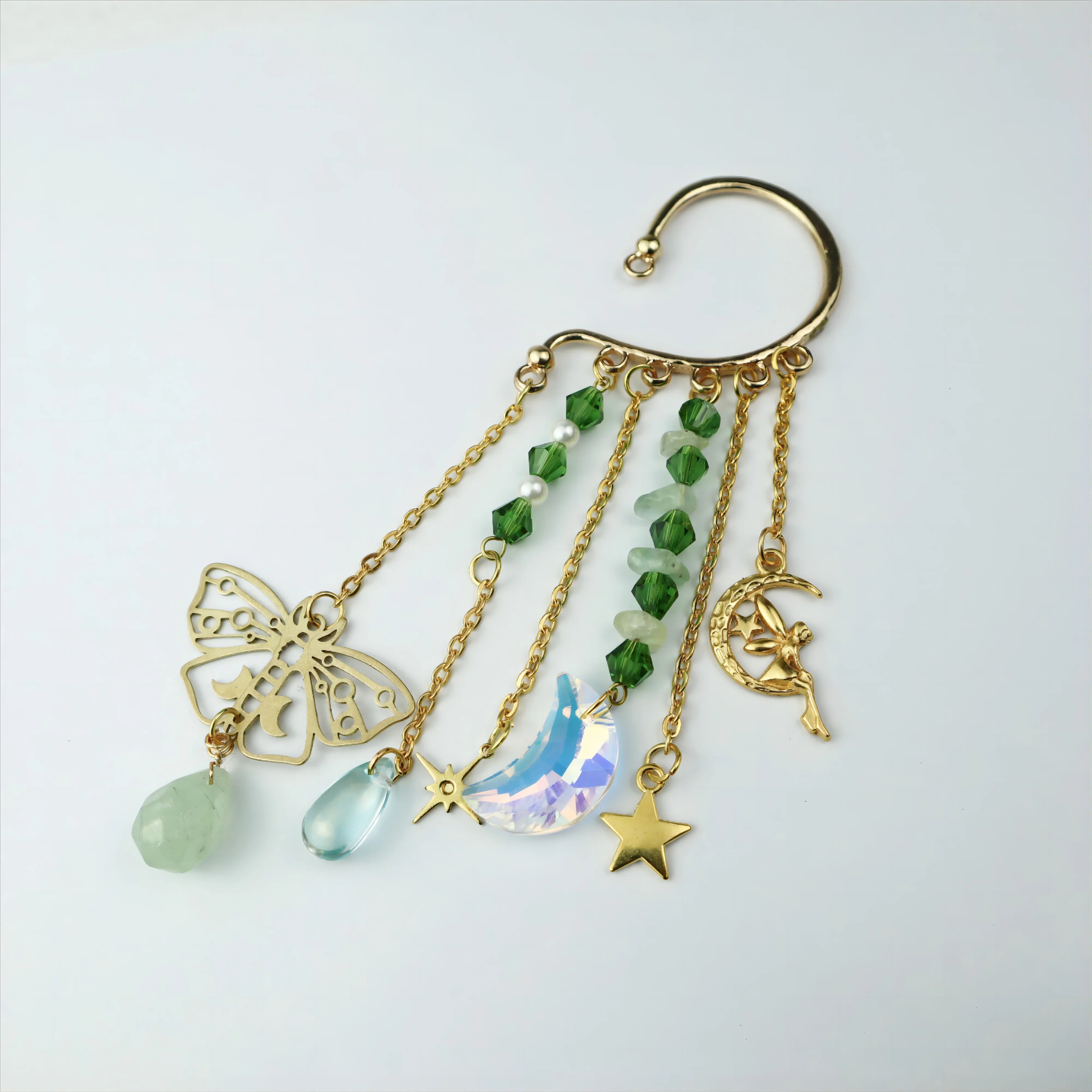 Gold Ear Cuff Charm Crystal Earrings