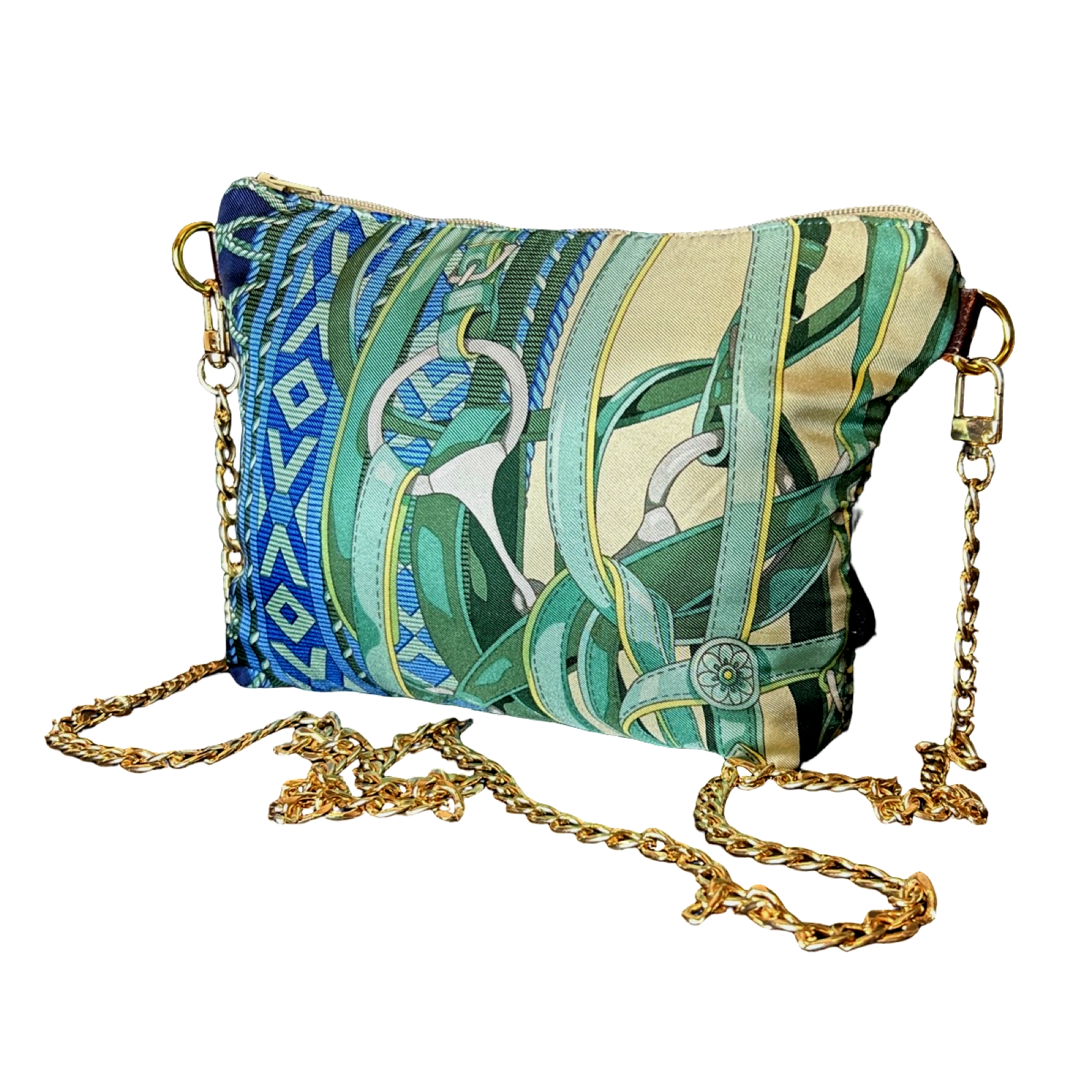 Fringe Harness Vintage Silk Scarf Crossbody Bag