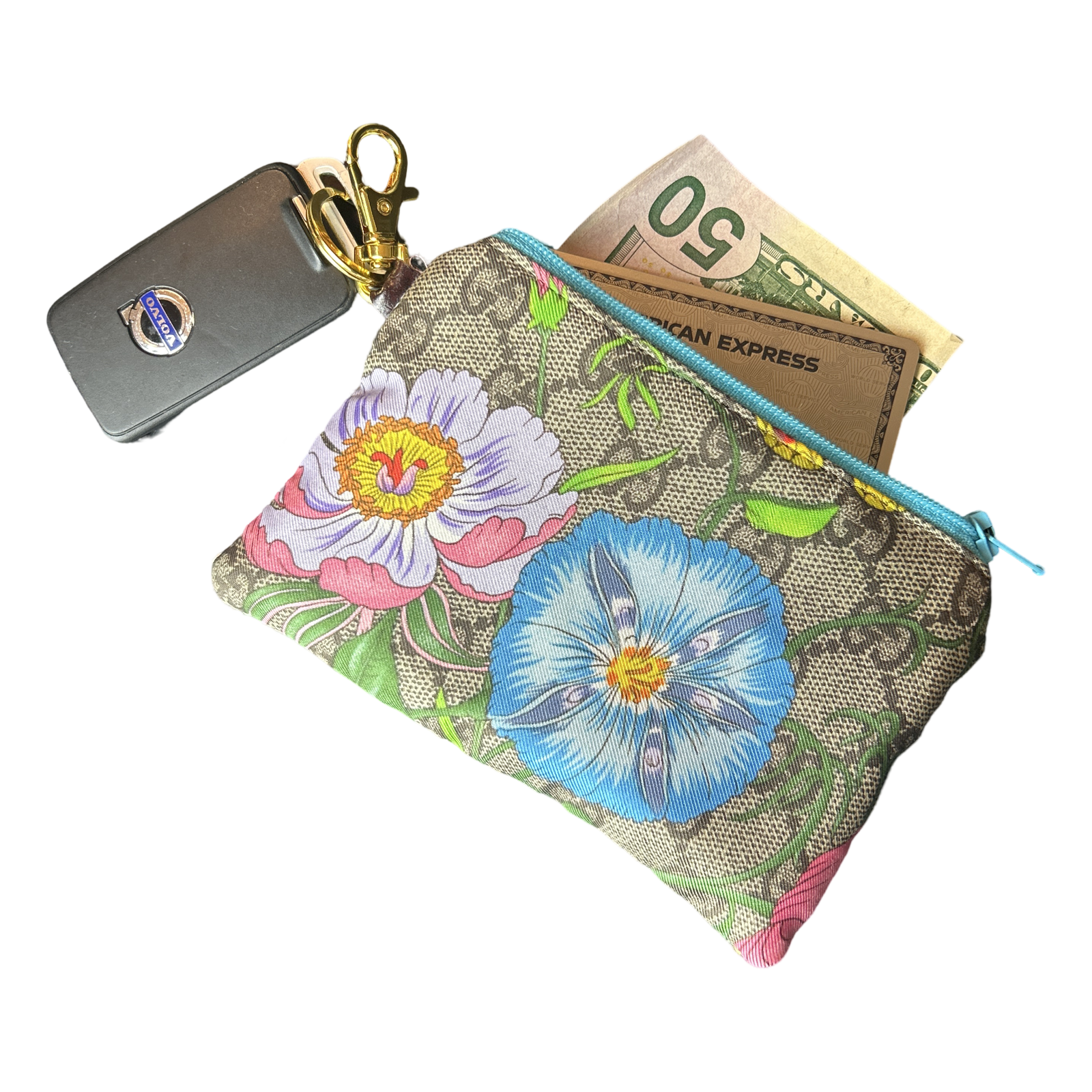 GG Logo Flora Vintage Silk Scarf Coffee Run Keychain Bag