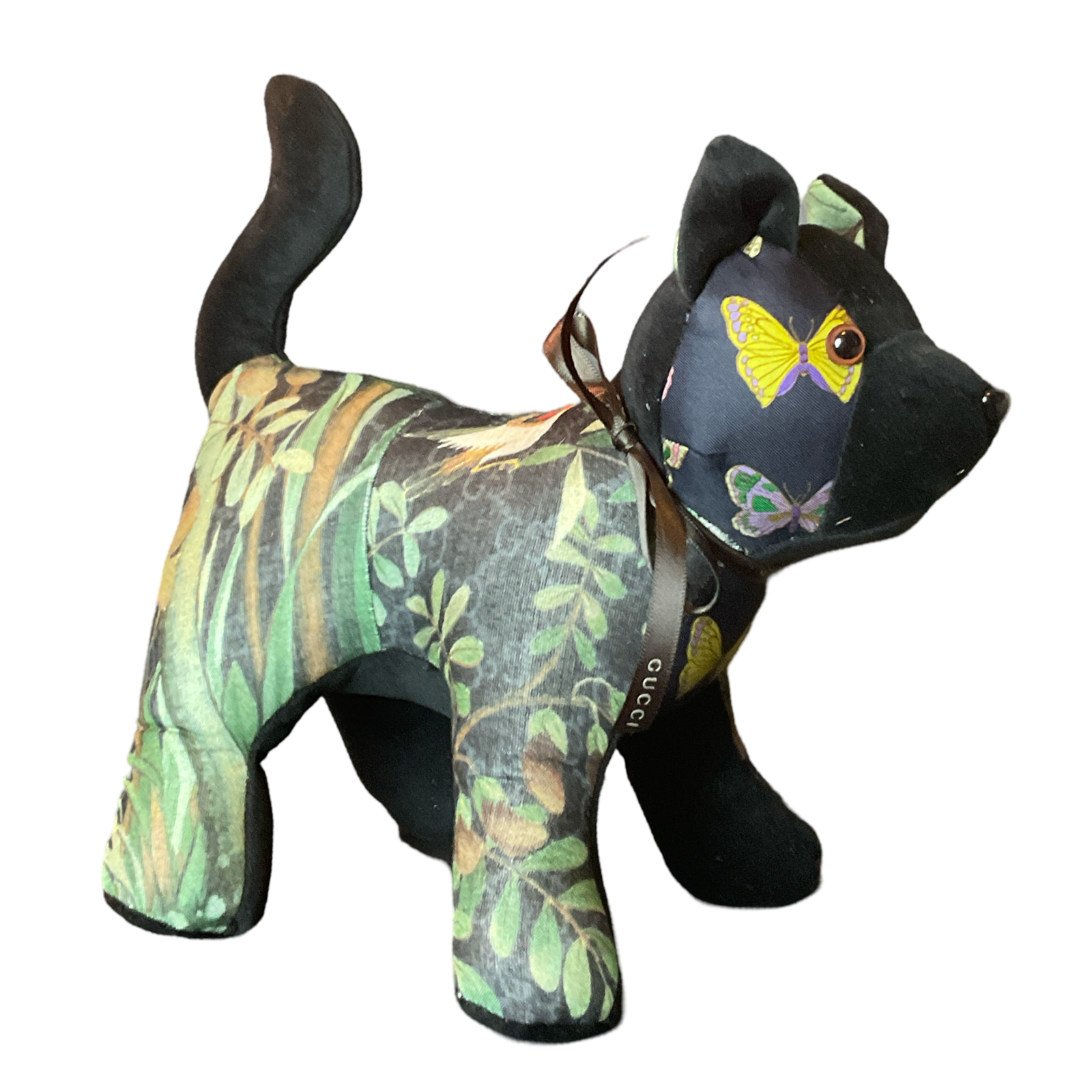 GG Logo Chinoiserie Noir Vintage Silk Scarf Patchwork Kitten
